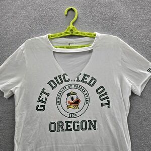 Oregon Ducks Women Shirt S White PINK Victoria's Secret V-Neck‎ Pullover